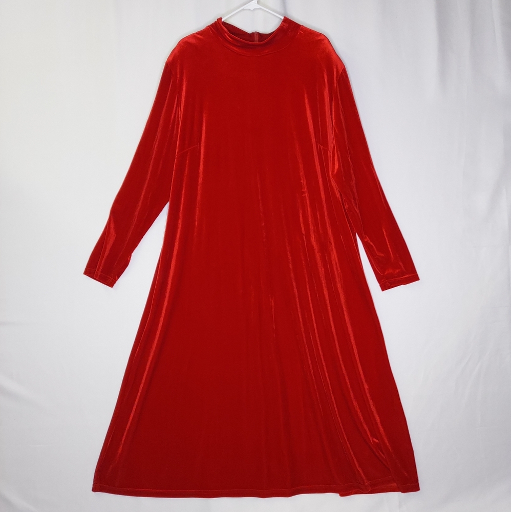 BFA Classics Velvet Maxi Dress 26W Red Stretch Mock Romantic Holiday Witchy‎